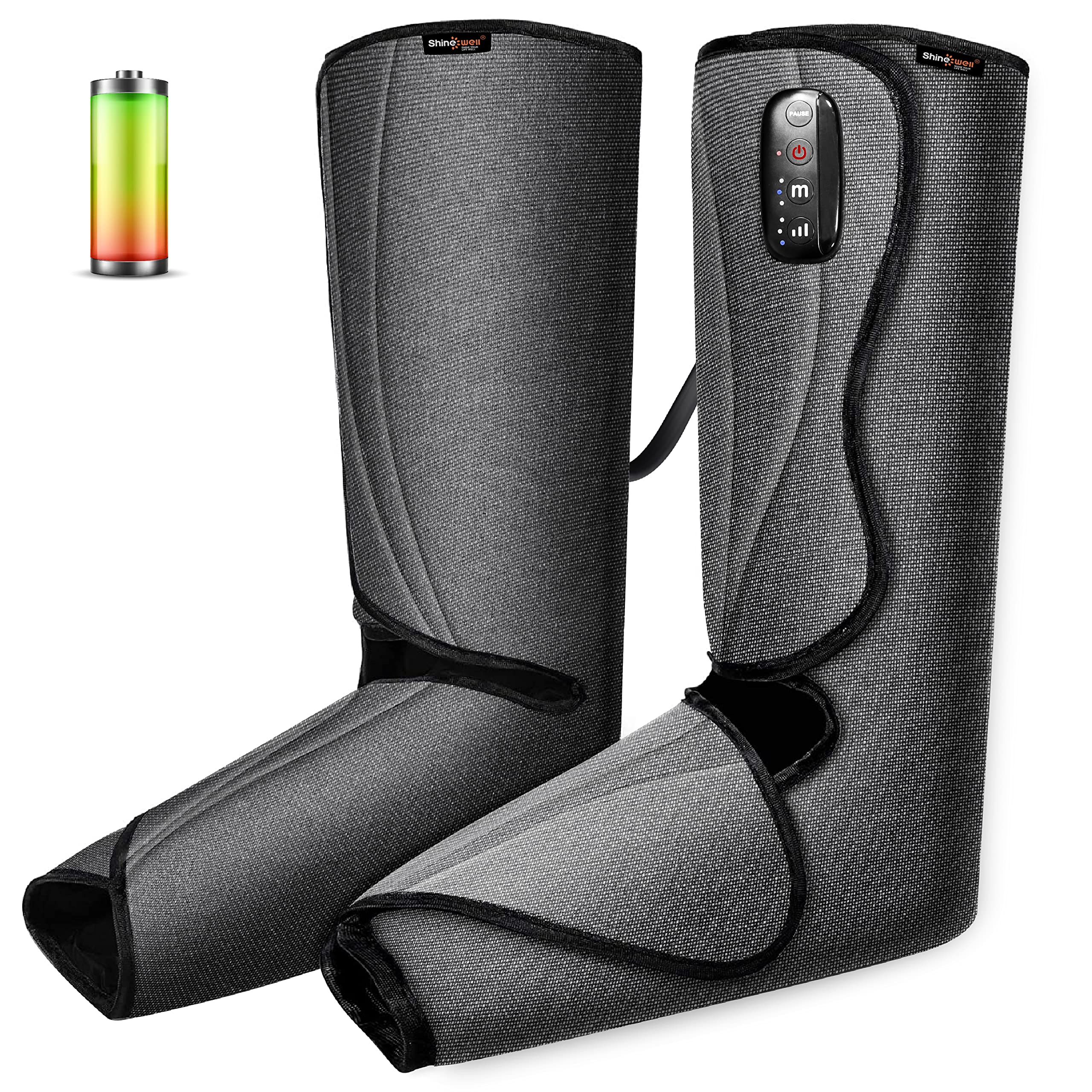 Leg compression massager with heat therapy, cordless and rechargeable