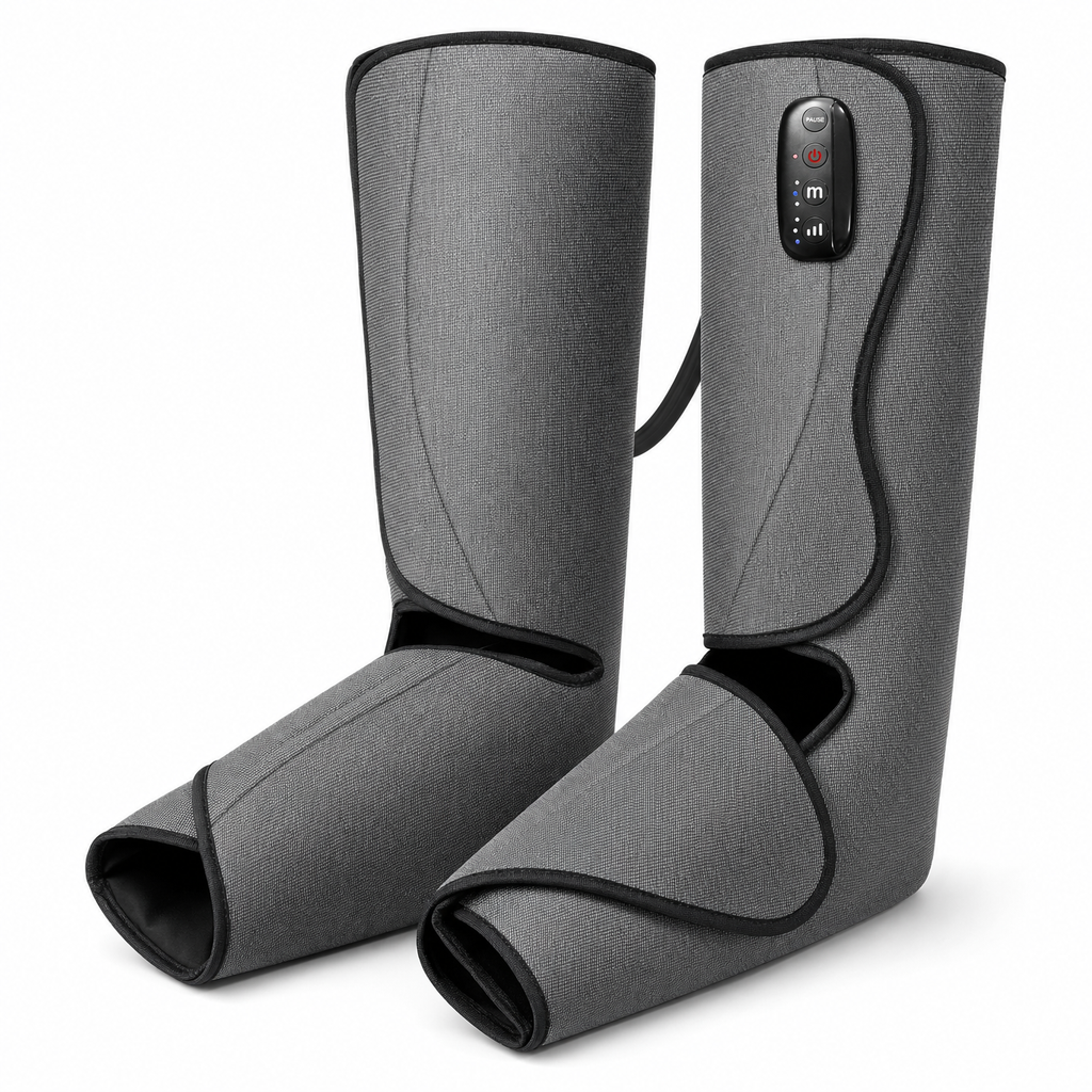 Leg compression massager on white studio background