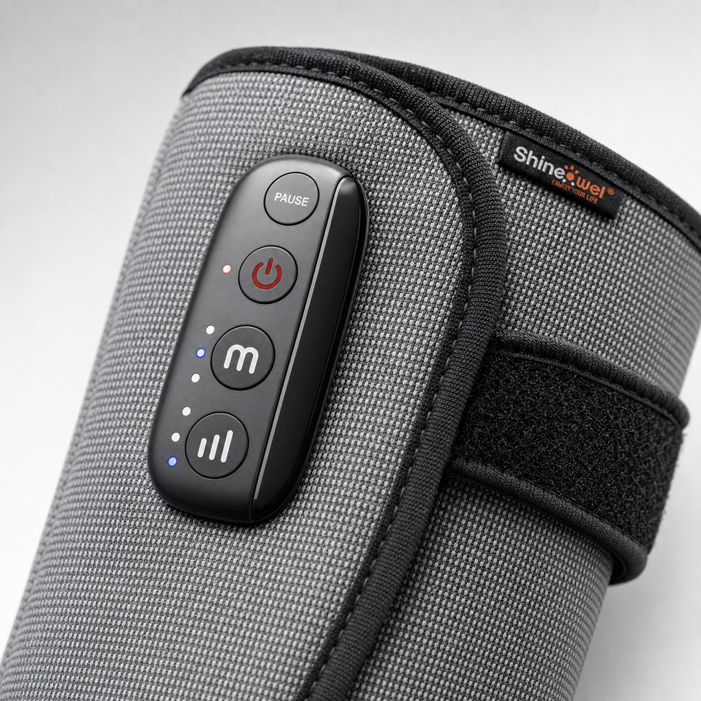Close-up of leg compression massager control panel